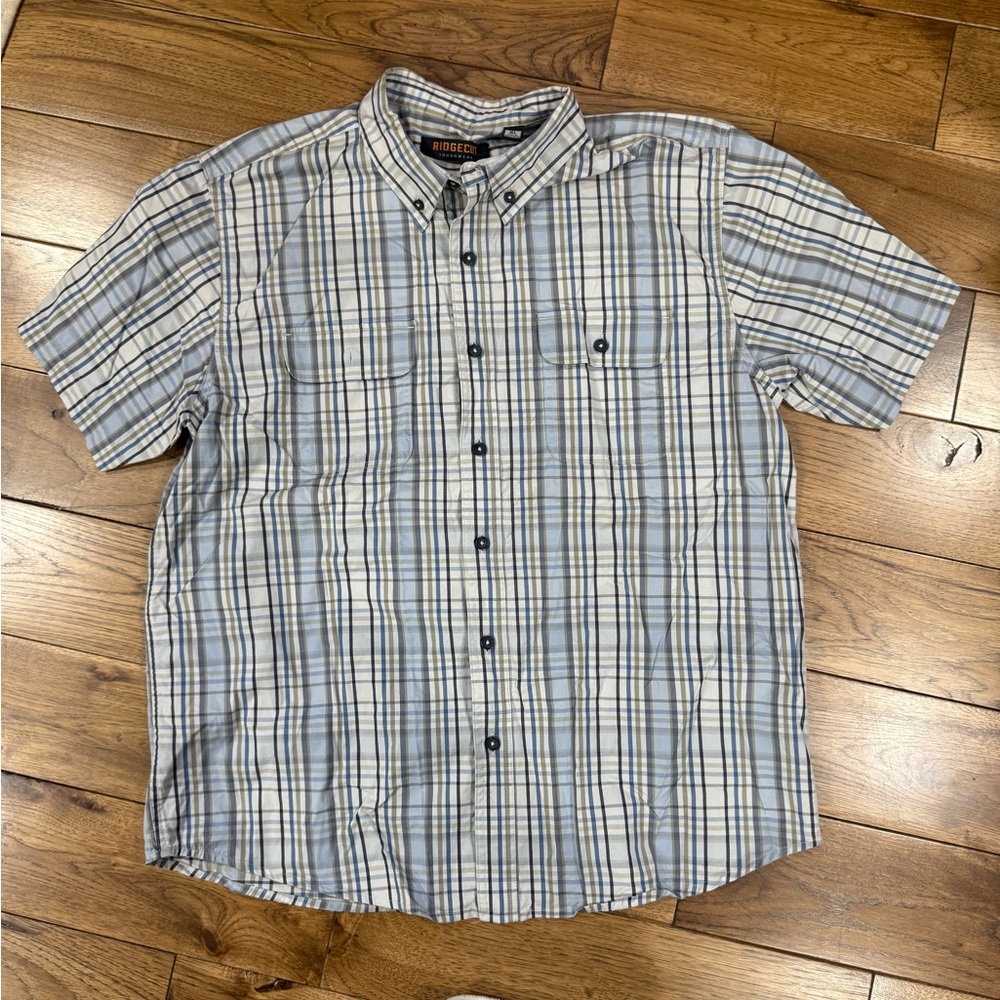Ridge Men's Blue and White Plaid Button Down Shirt